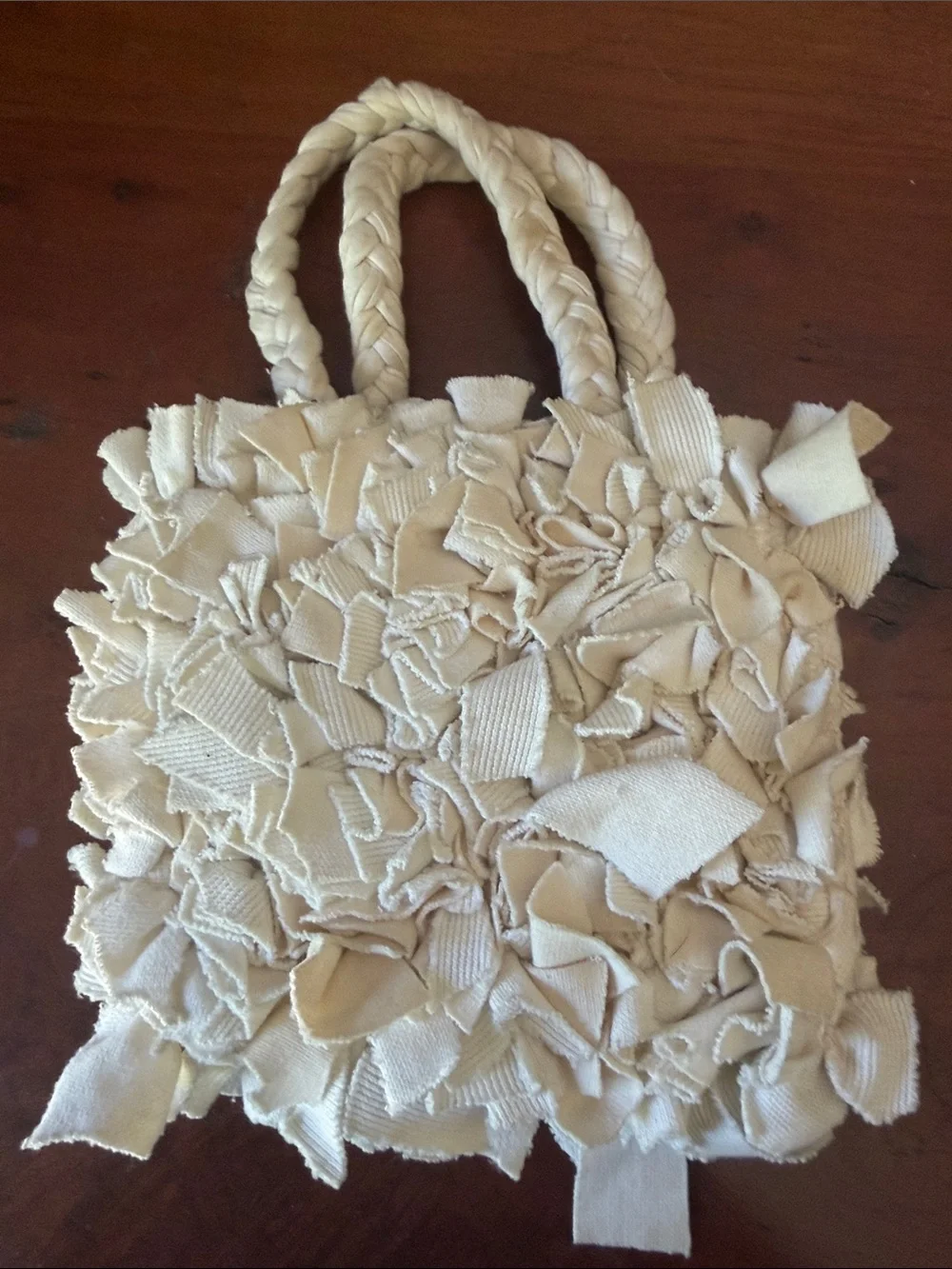 Cream Texture Braided-Handle Tote Bag